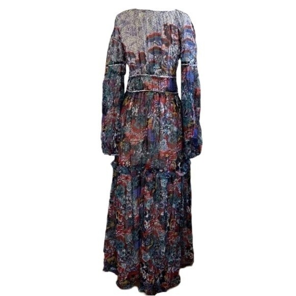 Anthropologie Maeve Annabella Tiered Boho Maxi Dress Puff Sleeve V-Neck Size 10 - Picture 5 of 16